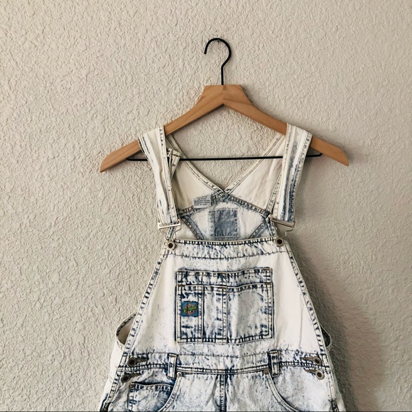 Vintage 1990s Squeeze Acid Wash Denim Overalls Shortalls - Picture 3 of 9